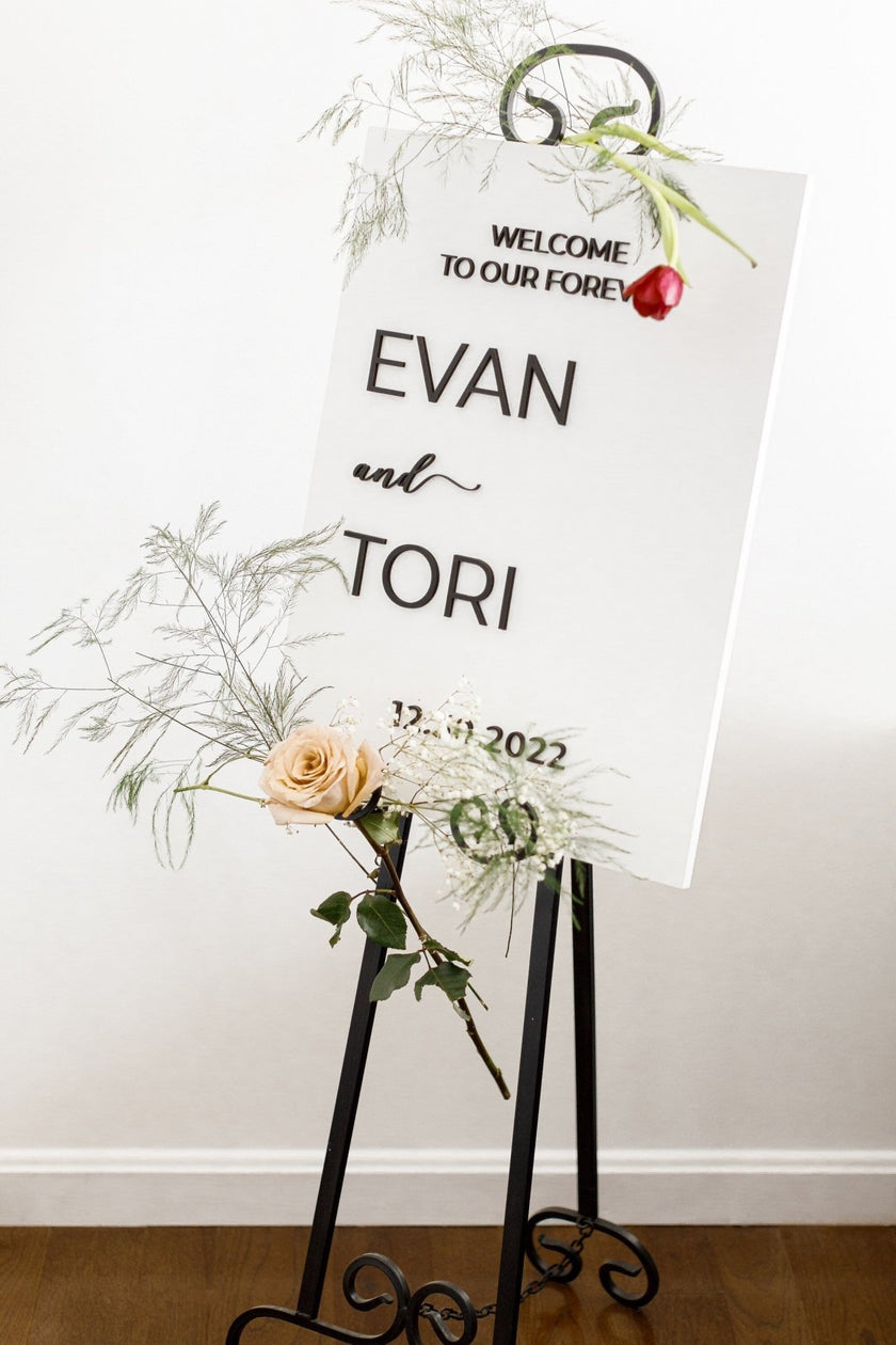 3D Minimalist Wedding Welcome Sign, Custom Wood Wedding Sign, Welcome to Our Forever Sign, Minimalist wedding signage, 3D Wedding Name Board - Small Town Timbers