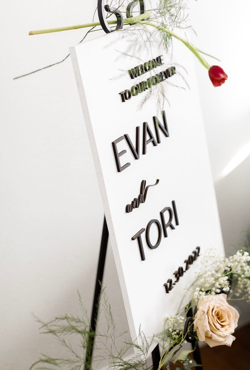 3D Minimalist Wedding Welcome Sign, Custom Wood Wedding Sign, Welcome to Our Forever Sign, Minimalist wedding signage, 3D Wedding Name Board - Small Town Timbers