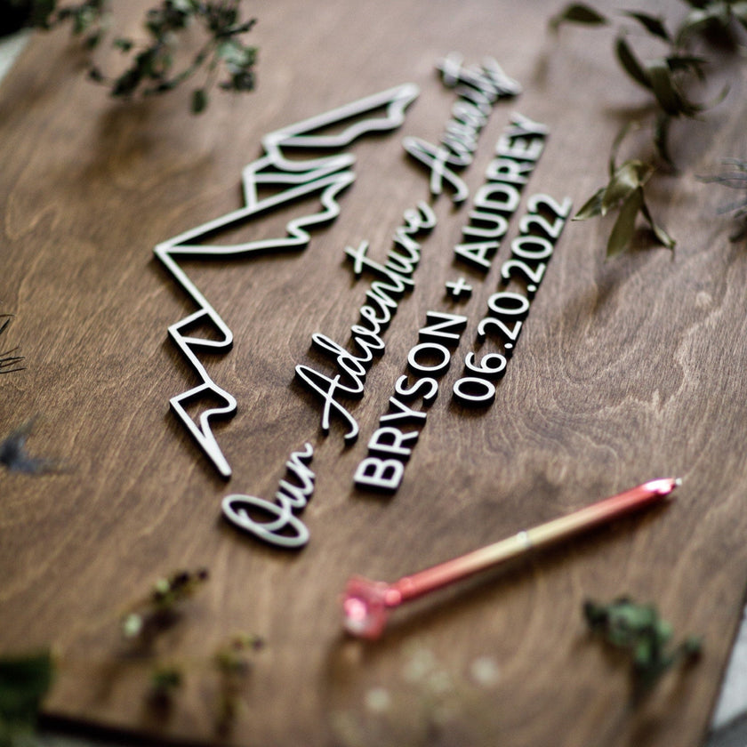 3D Mountain Guest Book Alternative - Our Adventure Awaits Guestbook - Wood 3D Guest Book Sign - Unique Wood Guestbook - Geometric Wedding - Small Town Timbers
