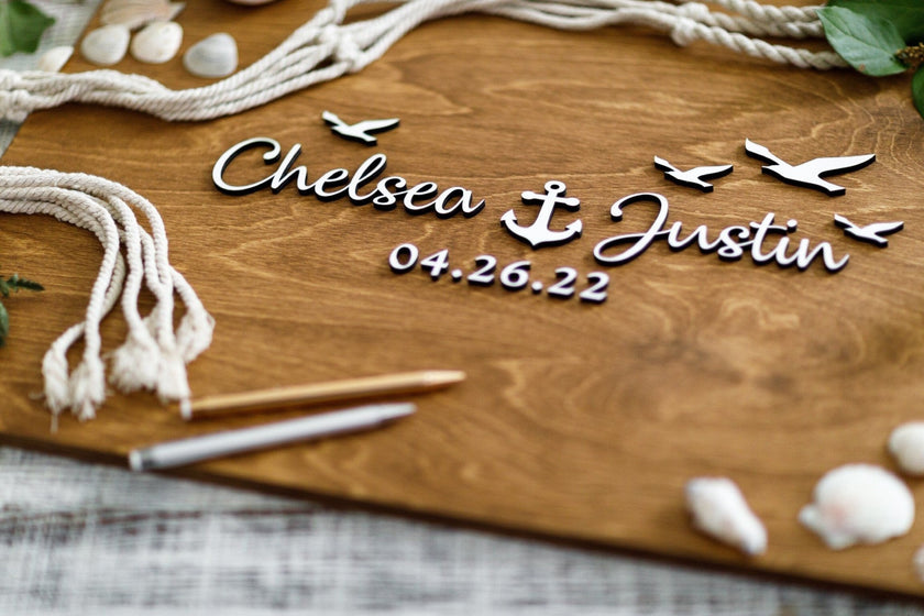 3D Nautical Wedding Guest Book Alternative - Beach Wedding Guest book - Wooden 3D Guest Book Sign - Unique Wood Guestbook - Anchor Guestbook - Small Town Timbers