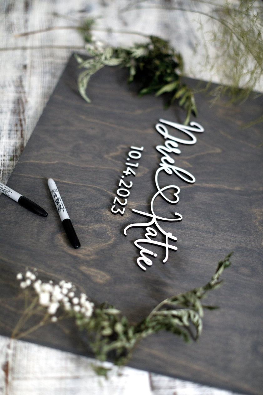3D Wedding Guest Book Alternative, Heart Guest Book, Wood 3D Guest Book Sign, Unique Wood Guestbook, Names with Heart Wedding Signage - Small Town Timbers