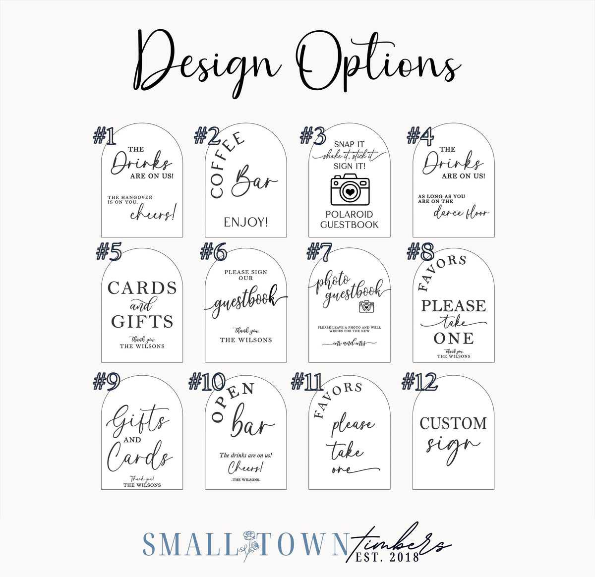 Acrylic wedding sign design options by Small Town Timbers