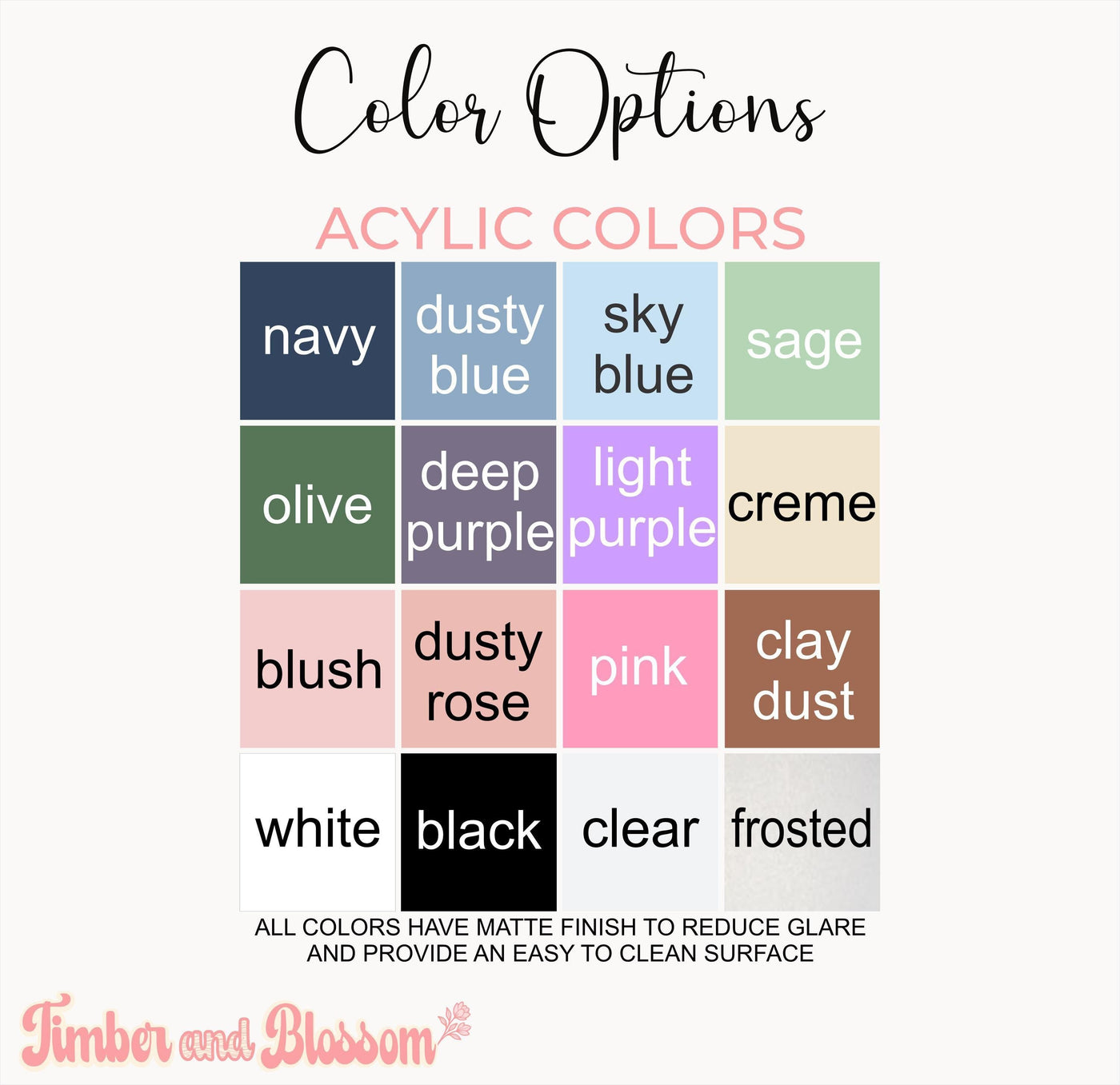 Acrylic color options