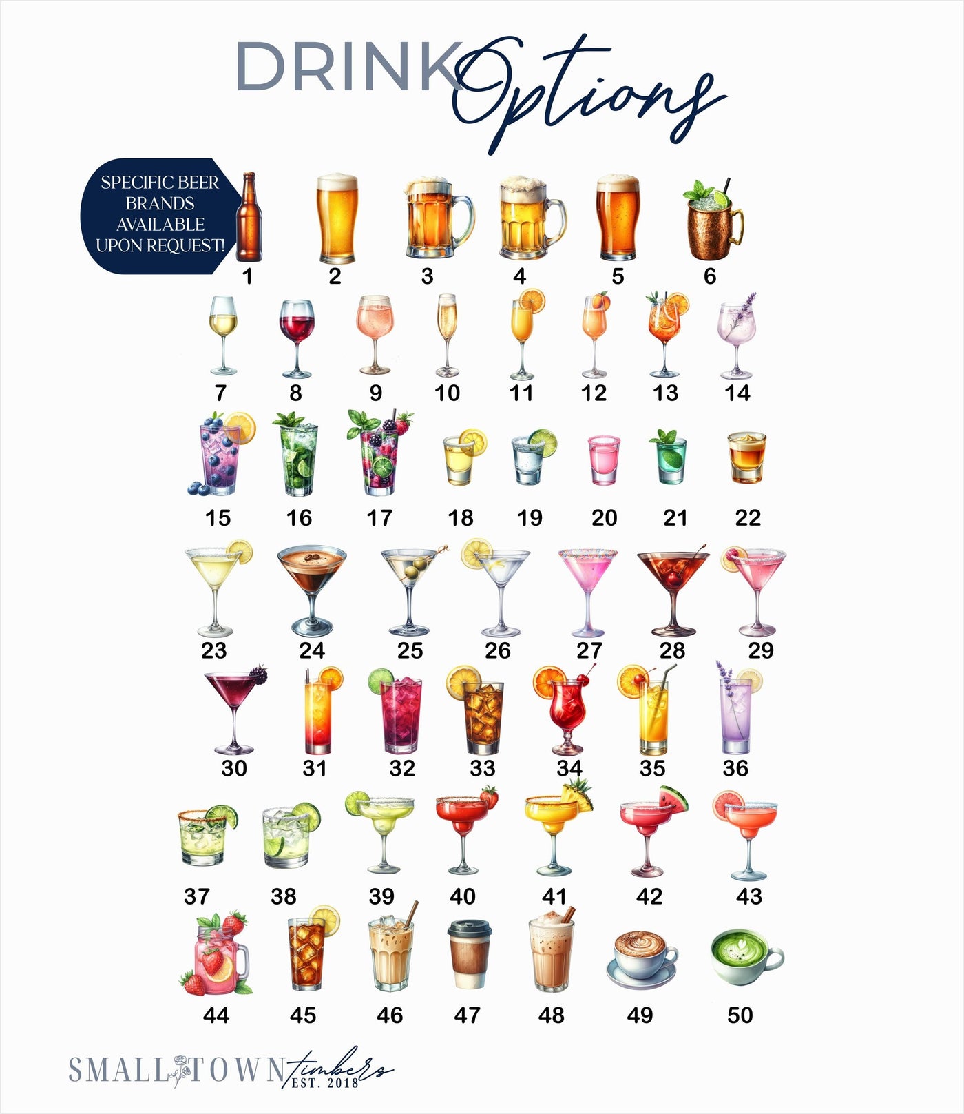 Drink options 1 to 50