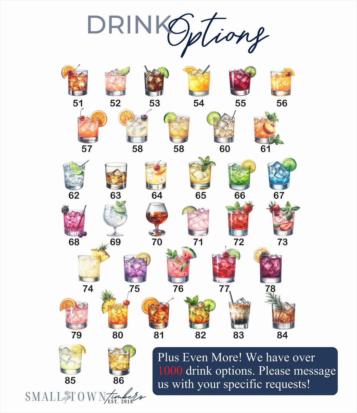 Drink options 51 to 89