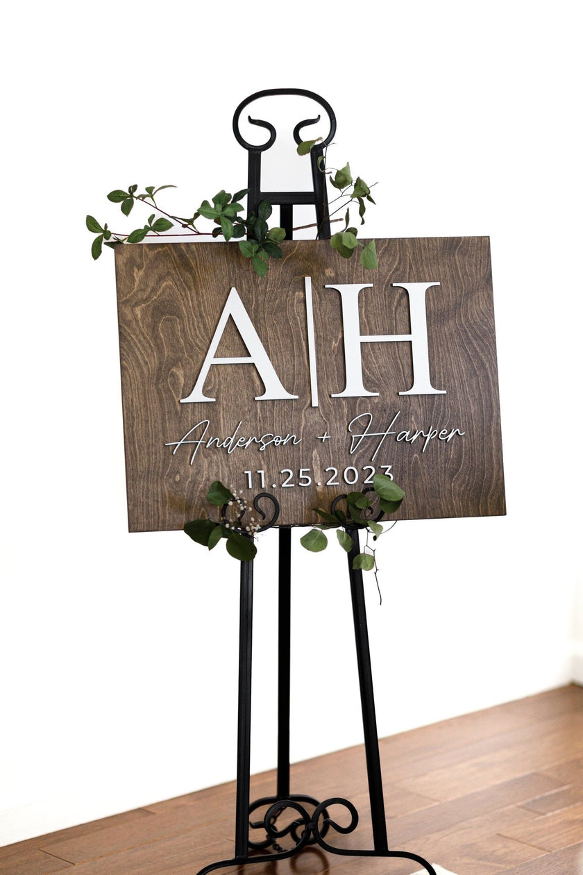 Wedding Welcome Name Sign, Couples Initials Wood Wedding Sign, Ceremony Sign, Modern Wedding, Minimalist Monogram Sign, Last Name Sign - Small Town Timbers