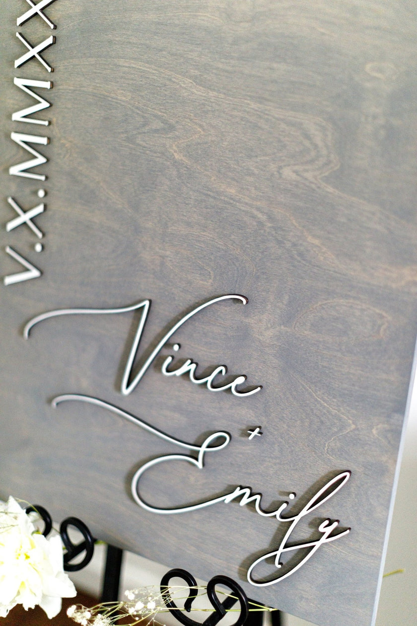 Wedding Welcome Sign, Custom Minimalist Wood Wedding Sign, Roman Numeral Wedding Date, Wedding signage, Raised Lettering Wedding Name Board - Small Town Timbers