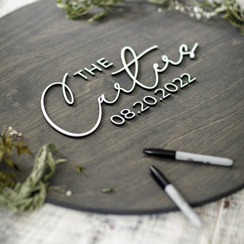 Wedding Wooden Guest Book Alternative, 3D Rustic Guest Book Sign, Wedding Sign in board, Custom Last Name Guest book, Minimalist Guest book - Small Town Timbers