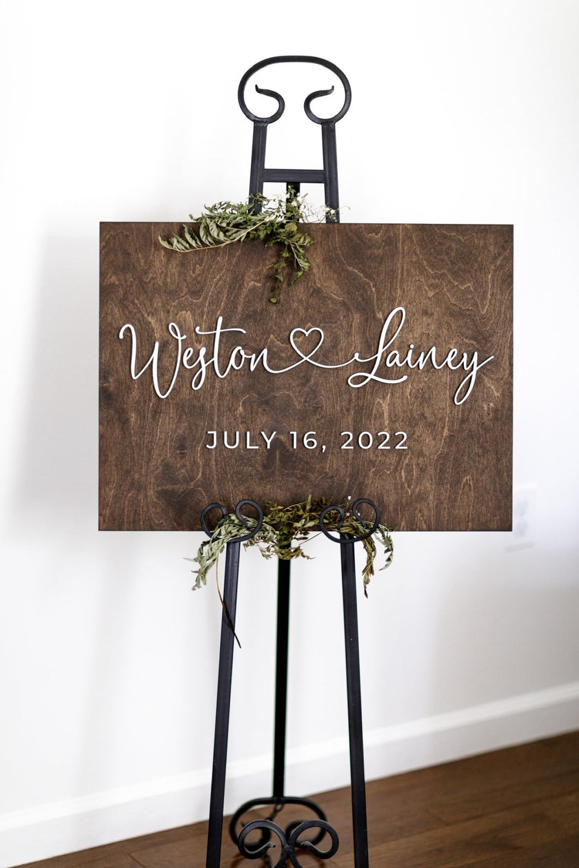 WESTON & LAINEY WEDDING WELCOME NAME SIGN – Small Town Timbers